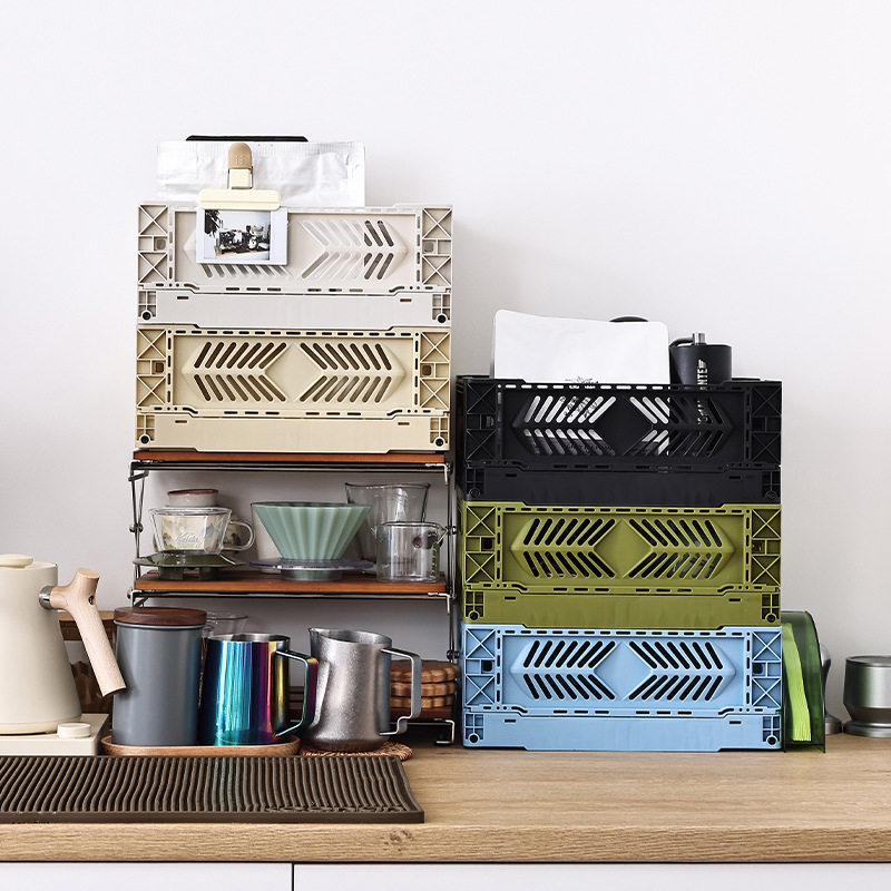 Desktop folding storage basket kitchen household refrigerator industrial style coffee corner sundries organizing basket stackable small size