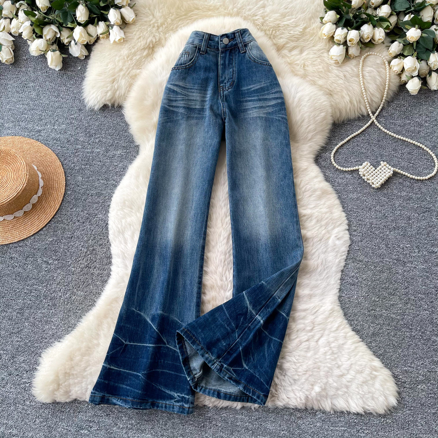 High Waisted Wide Leg Jeans for Women Vintage American Style Loose Fit Flared Hem Summer Fashion Wholesale Available