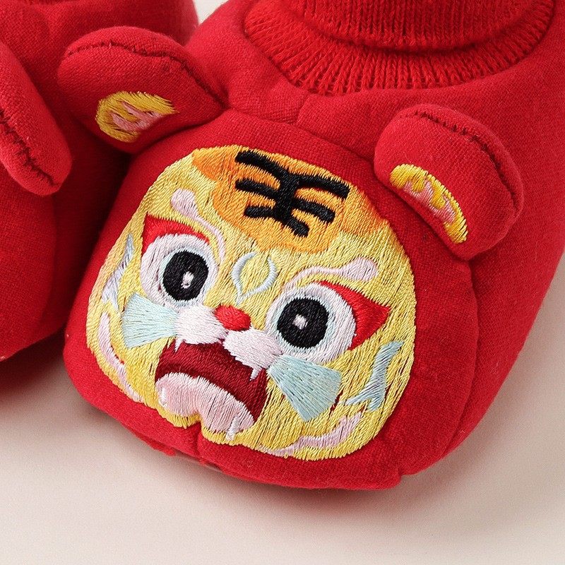 National Trendy Dragon Tiger Head Socks Shoes Baby Red Full Moon Grab Week Soft Bottom Tiger Head Cotton Shoes Chinese Style Baby Floor Socks 194
