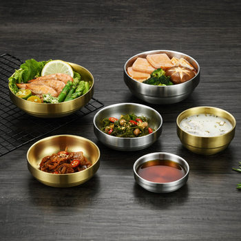 Golden cold dish seasoning dish cat bowl soup bowl double-layer outdoor rice bowl 304 stainless steel Korean style pickled dish