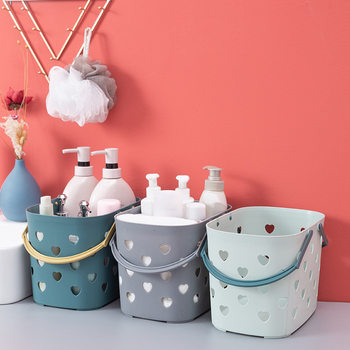 Household Portable Heart-Shaped Bath Basket Bathroom Toiletry Storage Basket Heart-Shaped Hollow Bath Basket Storage Basket