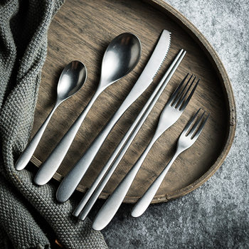 New Stainless Steel Western Tableware Retro Frosted Snowflake Old Steak Knife, Fork and Spoon Coffee Spoon Chopsticks Set Wholesale