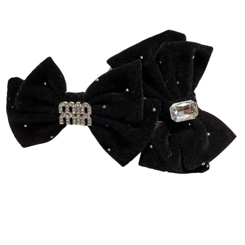 Black bow clip for women 2023 new large plush hairpin back head design shark clip hair accessories
