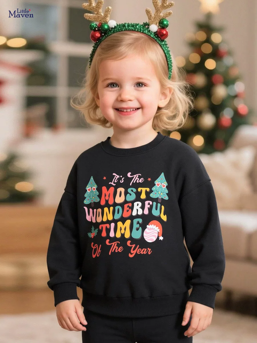 Christmas Girls' Top, Autumn Long-sleeve Kids' Hoodie, Fleece-lined Girls' Hoodie