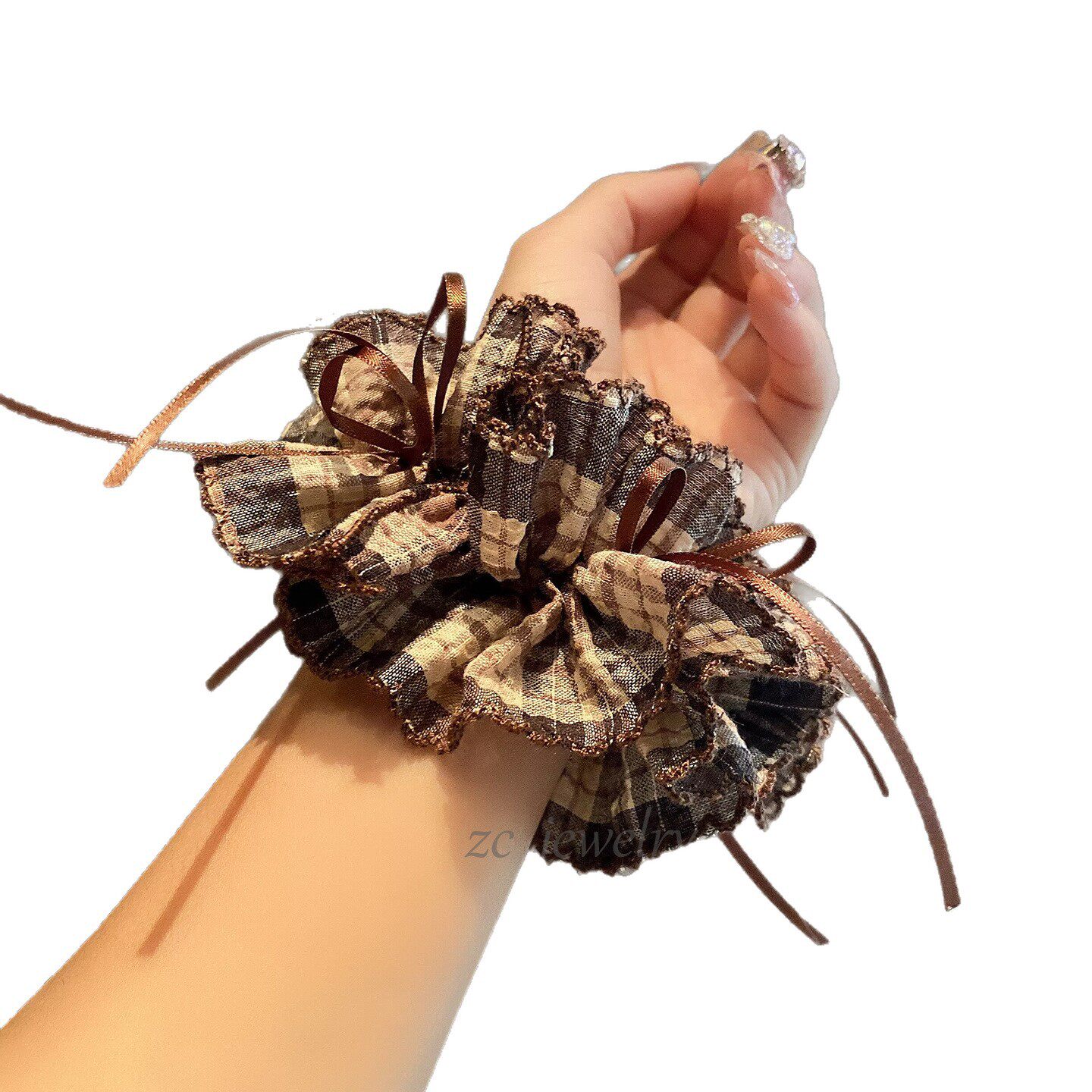 Lazy Style Maillard Color Plaid Bow Hair Tie High-End Bun Low Ponytail Hair Rope