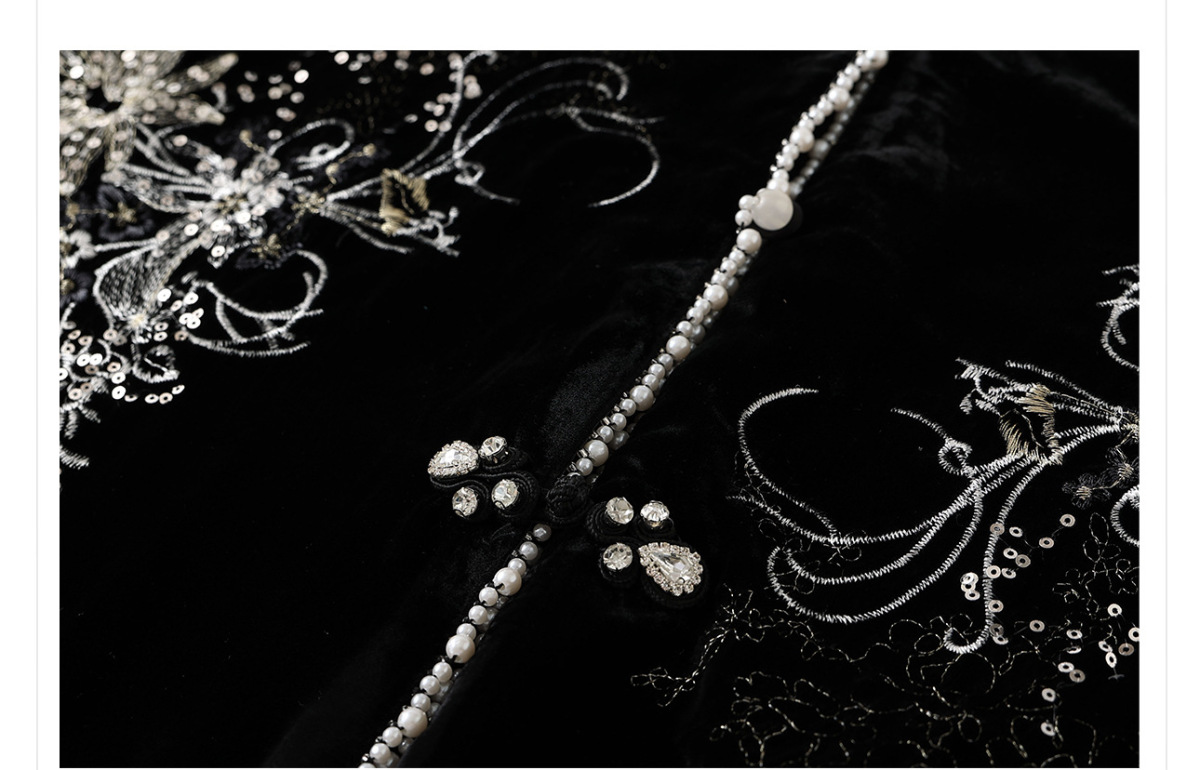 Bộ đầm nữ cổ tròn dài tay thêu sequin đính cườm kèm chân váy đuôi cá — váy, áo khoác