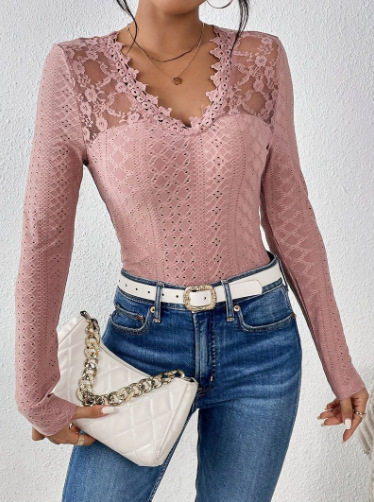 Lace Hollow Out Long Sleeve Womens Top Sexy Design Floral Pattern Elegant Style Perfect for Evening Wear Wholesale