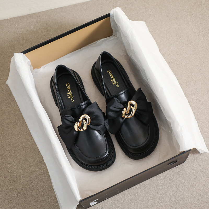 England Wind Retro Loafers Female 2022New Round Coarse With Shoes College Wind Bow Small Leather shoes Female  英伦风复古乐福鞋女2022新款圆头粗跟单鞋学院风蝴蝶结小皮鞋女 England Wind Retro Loafers Female 2022New Round Coarse With Shoes College Wind Bow Small Leather shoes Female 