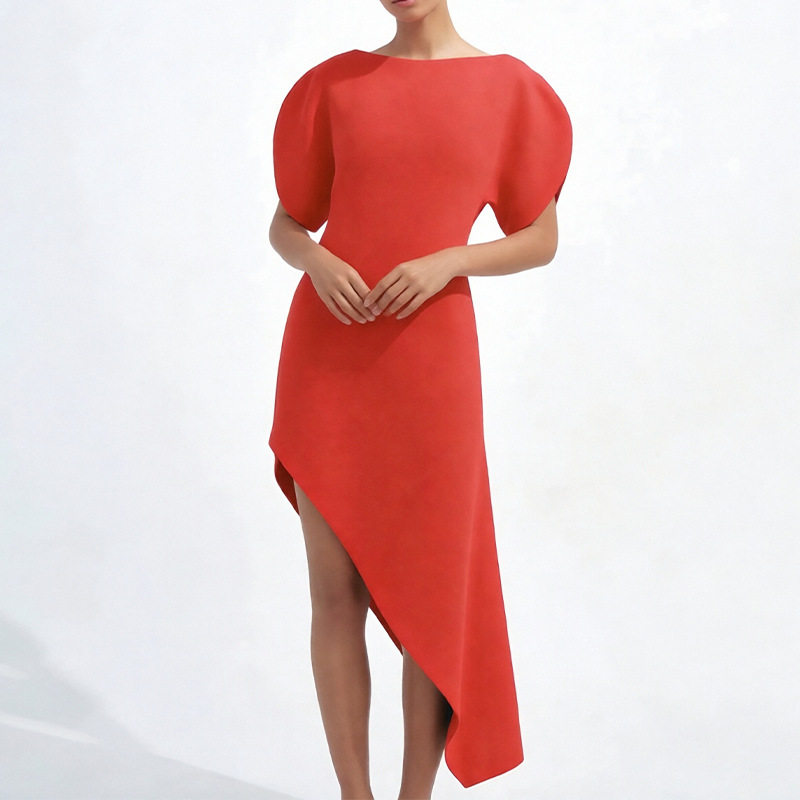 Womens Summer Dress Fashionable Solid Color Irregular Hem Elegant Style Perfect for Casual Outings Wholesale