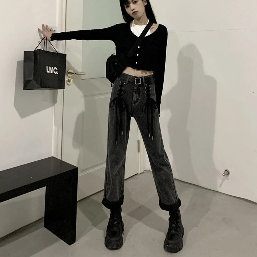 High Waisted Womens Denim Jeans Slim Fit Versatile Wide Leg Tie Detail Spring Style Wholesale Available