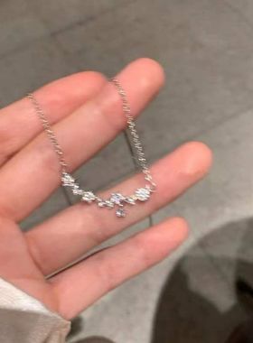 网红超闪锆石小花项链女秋冬轻奢小众气质锁骨链ins短款配饰品