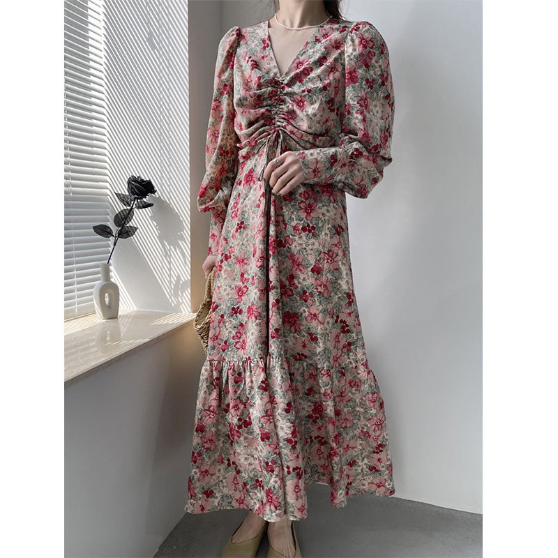 (Mới) Mã L1358 Giá 1020K: Váy Đầm Liền Thân Nữ Hatdlu Hàng Mùa Xuân Thu Đông Phục Cổ Cổ Điển Họa Tiết Hoa Cổ Chữ V Thời Trang Nữ Chất Liệu Vải Voan G03 Sản Phẩm Mới, (Miễn Phí Vận Chuyển Toàn Quốc).