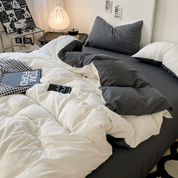 Class a Ins Style Brushed Four-Piece Set of Cotton Bed Sheetss and Quilt Covers for Student Dormitories Pure Cotton Three-Piece Set of Fitted Bed Sheetss and Bedding