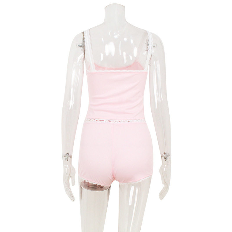 Lace Trim French Style Cami and Shorts Set Soft Fabric Casual Fit Chic Design Perfect for Home and Leisure