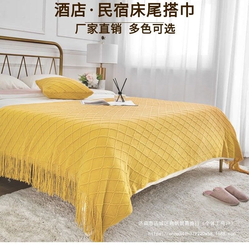 Light Luxury Bed End Towel for Guesthouses and Hotels, American-Style Knitted Bed End Blanket, Long Bed Runner, Bed Cover, Home Decor Trendy Decorative Towel