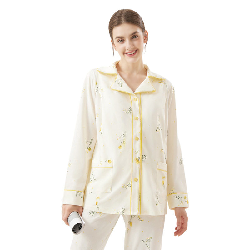 Postpartum Clothing Autumn and Winter High-End Pure Cotton Class a Nursing Pajamas Thin Maternity Set Women's Long-Sleeved Loungewear