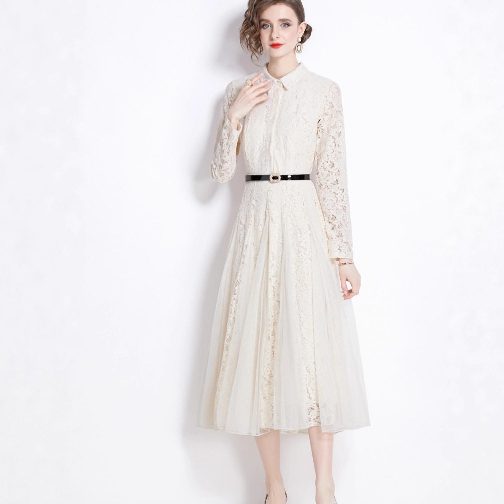Lace A Line Dress Floral Embroidery Hollow Out Elegant Style Spring Summer Occasion Wholesale Available