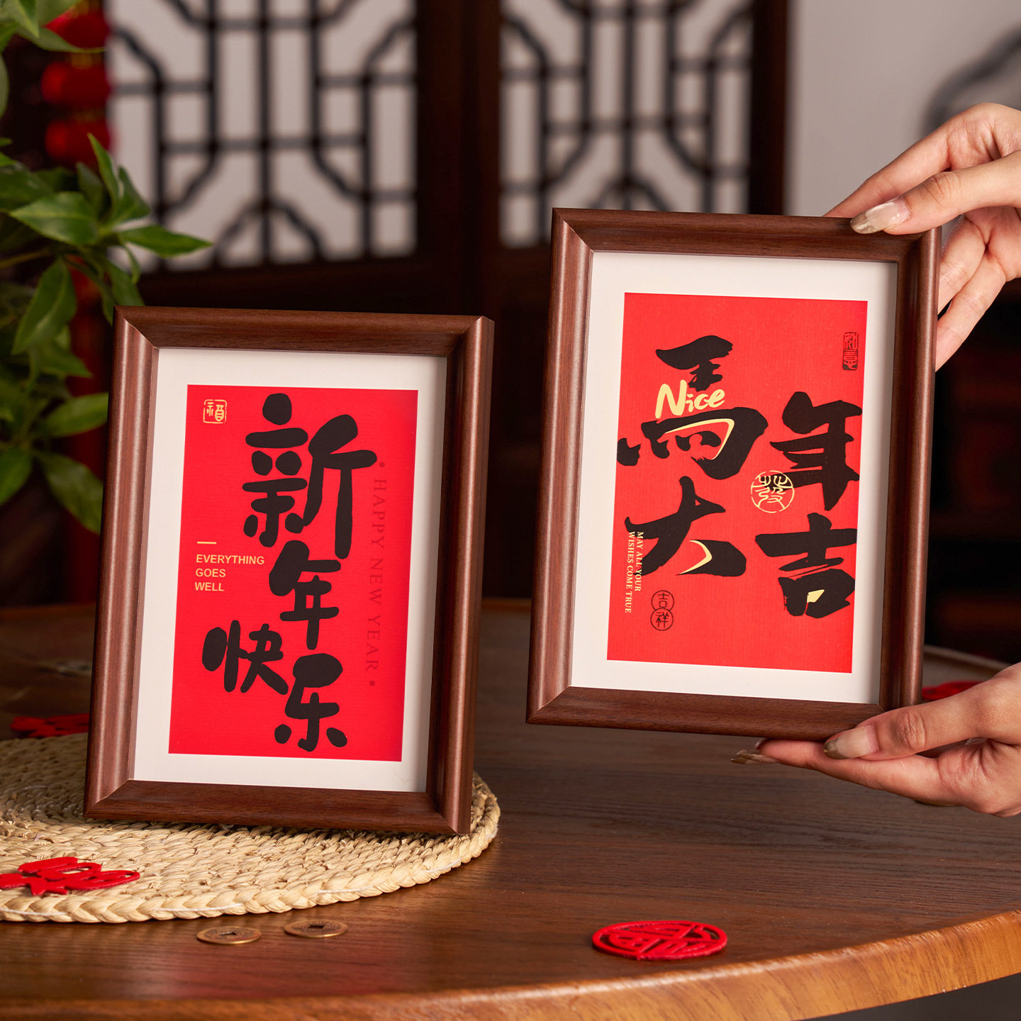 2026 Year of the Horse New Year Flat Strip Photo Frame Desktop Living Room Ornament New Year Decoration Wooden Spring Festival Decoration Gift