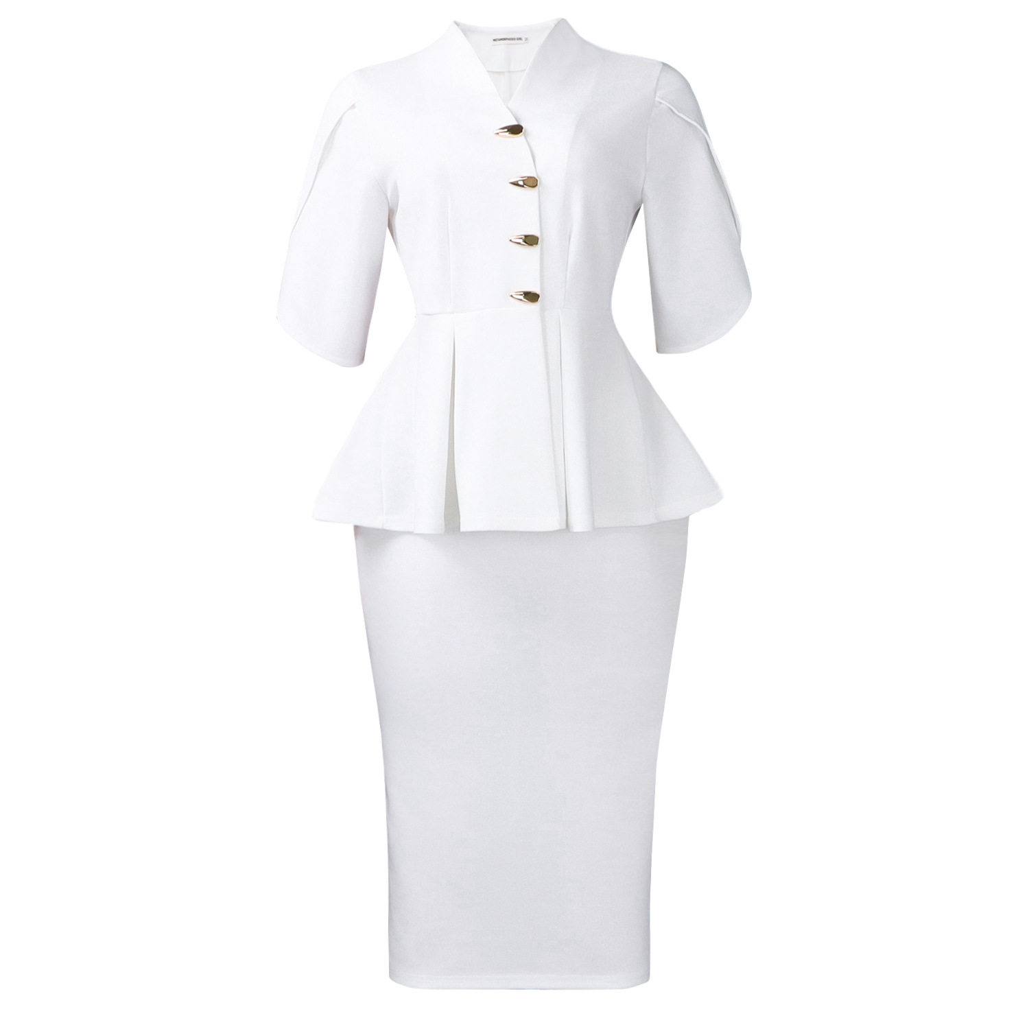 Elegant Plus Size African Dress Slim Fit Ruffled Hem V Neck Short Sleeve Casual or Formal Occasion Wholesale