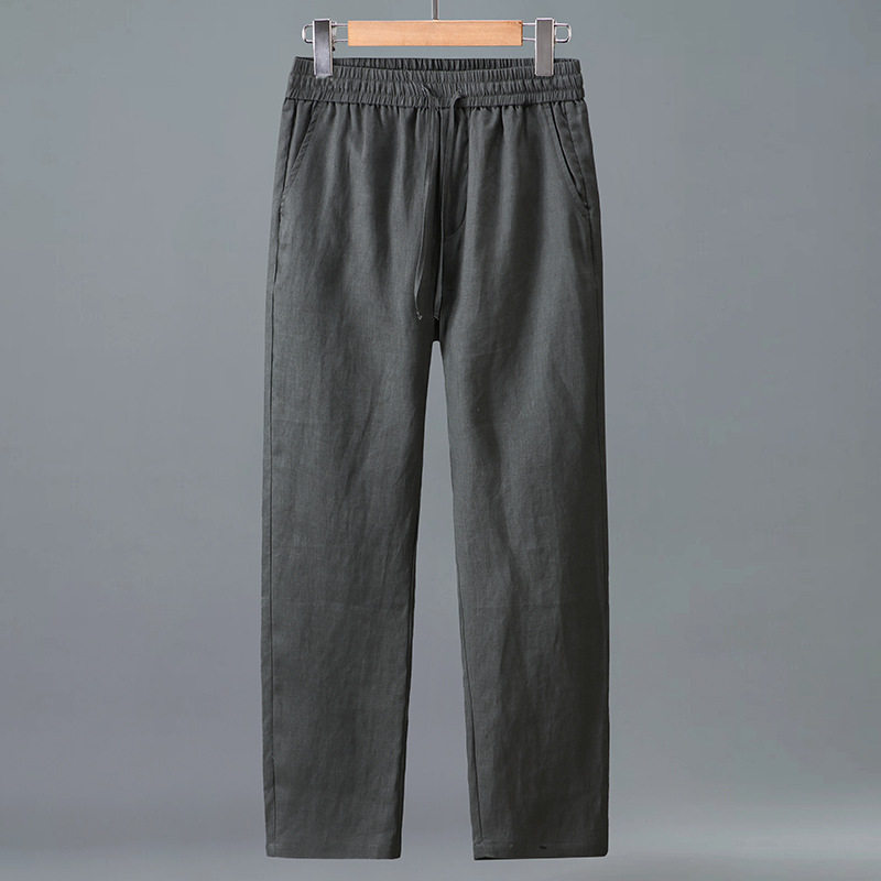 套装亚麻长袖衬衫男中国风休闲纯麻口袋宽松开衫长裤麻料外穿