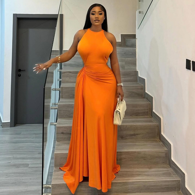 Elegant Sleeveless Bodycon Dress Ruffled Waist Solid Color Slim Fit Perfect for Parties and Events Wholesale