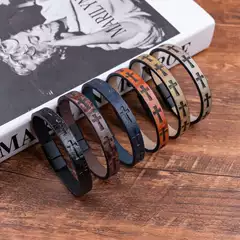 Cross-Border New European and American Retro Men's Leather Bracelet, Hand-Woven Printed Leather Cross, Can Be Engraved