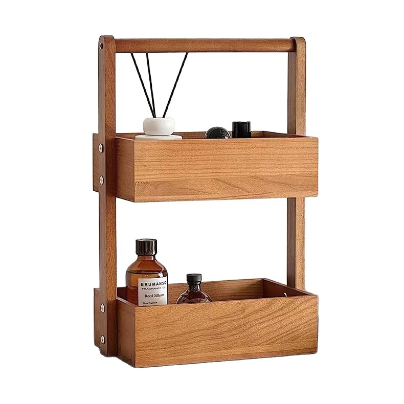 Double-Layer Solid Wood Storage Rack Living Room Desktop Fruit Snack Storage Basket Kitchen Storage Wooden Multi-Layer Storage Rack
