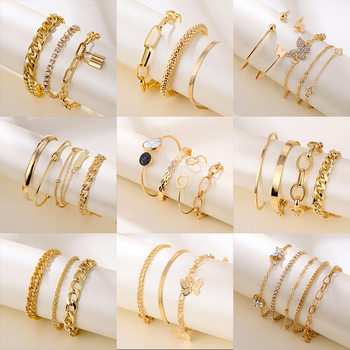 Cross-border New Niche Fashion Creative Round Love Cross Bracelet 4-piece Design Sense Chain Bracelet Hand