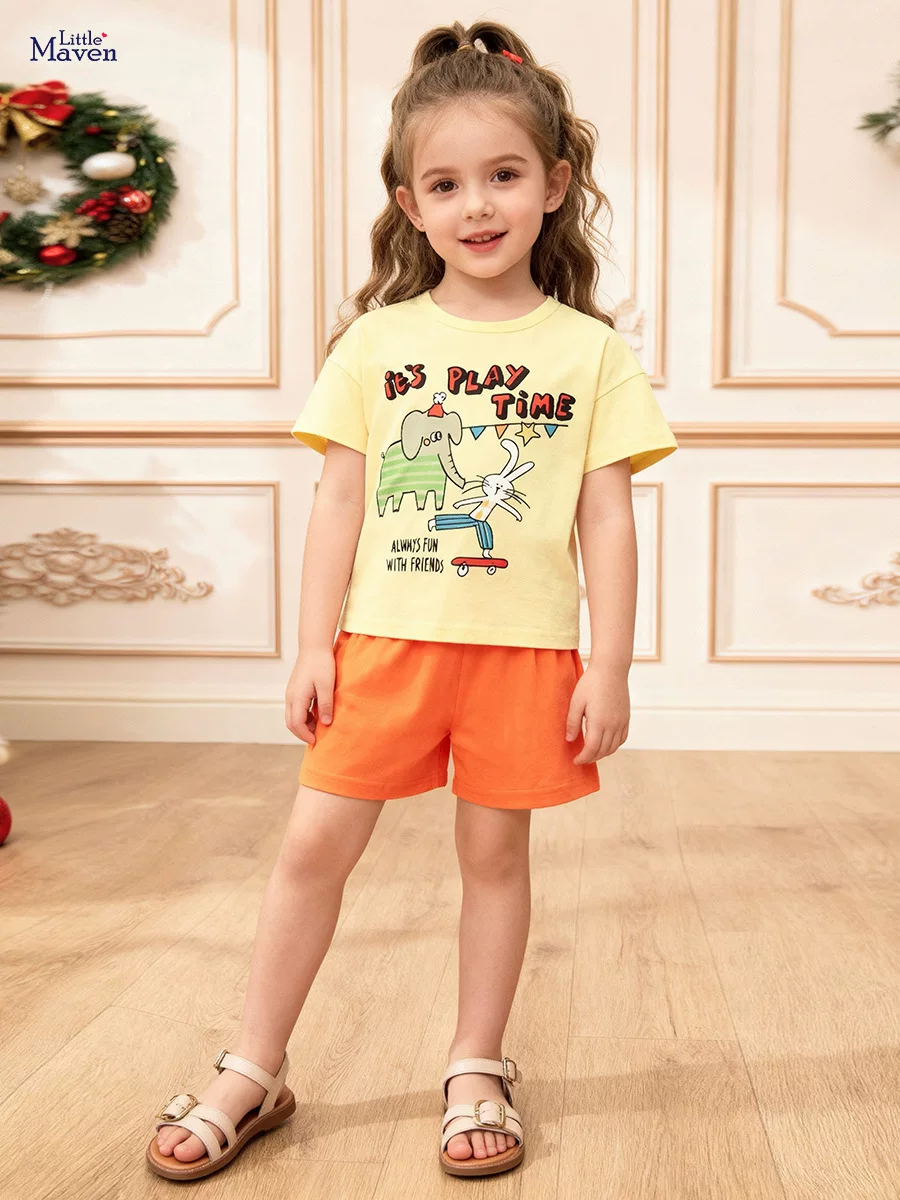 Girls' Cartoon Set, Summer Short-Sleeve Cute Kids' Outfit Wholesale