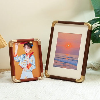 Solid wood copper corner photo frame decoration high-grade 6-inch 7 8-inch photo-washing made album picture frame desktop decoration wall hanging A4