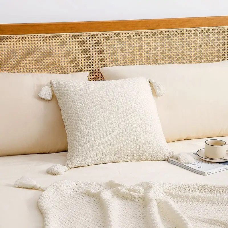 Nordic Solid Color Woven Model Room Knitted Pillow Living Room Sofa Decorative Cushion Plain Color Bedroom Wool Pillow Core