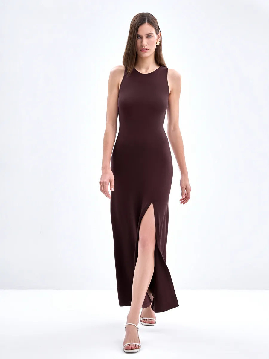 Long Knit Sweater Dress Elegant Versatile Bodycon Split Hem Autumn Winter Fashion Wholesale Available