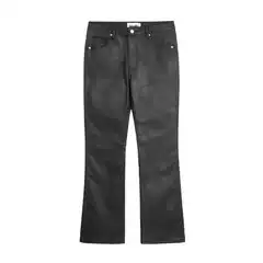 High street ins same fashion black brush wax micro horn casual trousers jeans