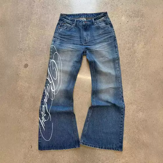 European and American Cross-Border High-Waisted Washed Letter-Printed Jeans for Men and Women, Y2K Harajuku Fashion Punk Street Style Long Pants