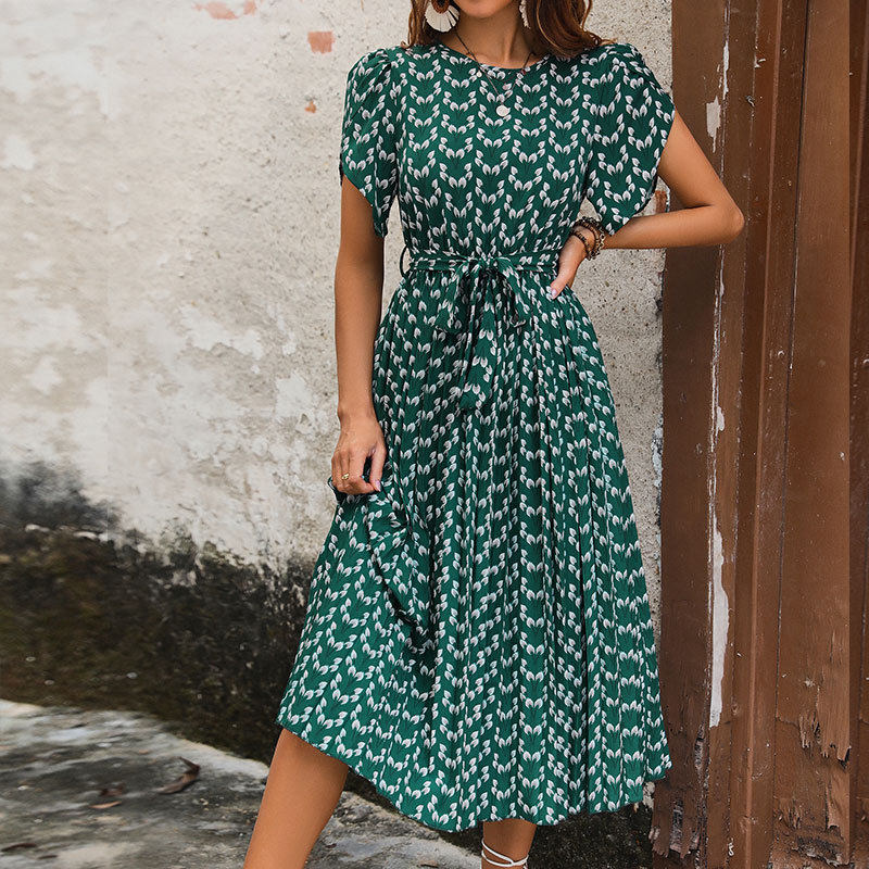 Floral Print Summer Dress with Belt Casual Trendy Comfortable Perfect for Vacation or Daily Wear Wholesale Available