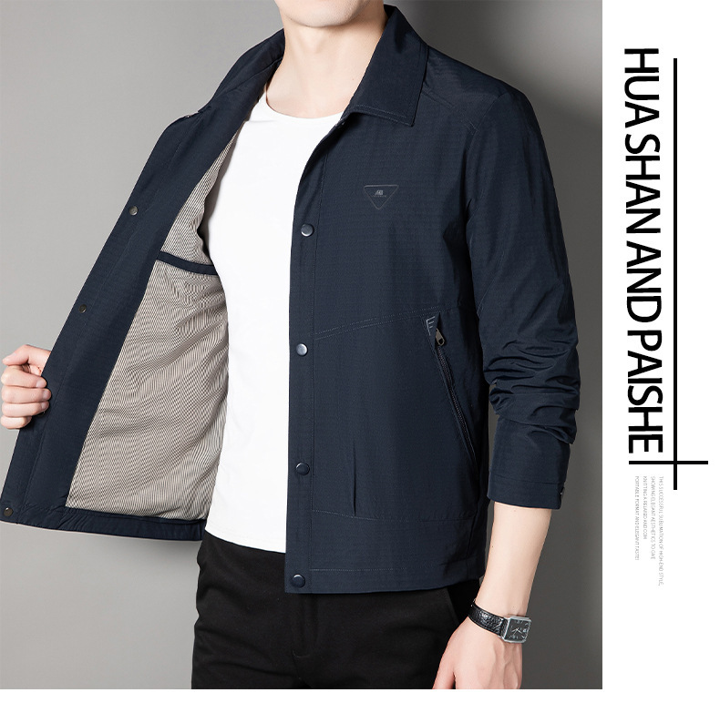 Áo khoác công sở nam cổ bẻ dáng ôm mẫu mỏng nhiều túi — Xanh Navy, Kaki