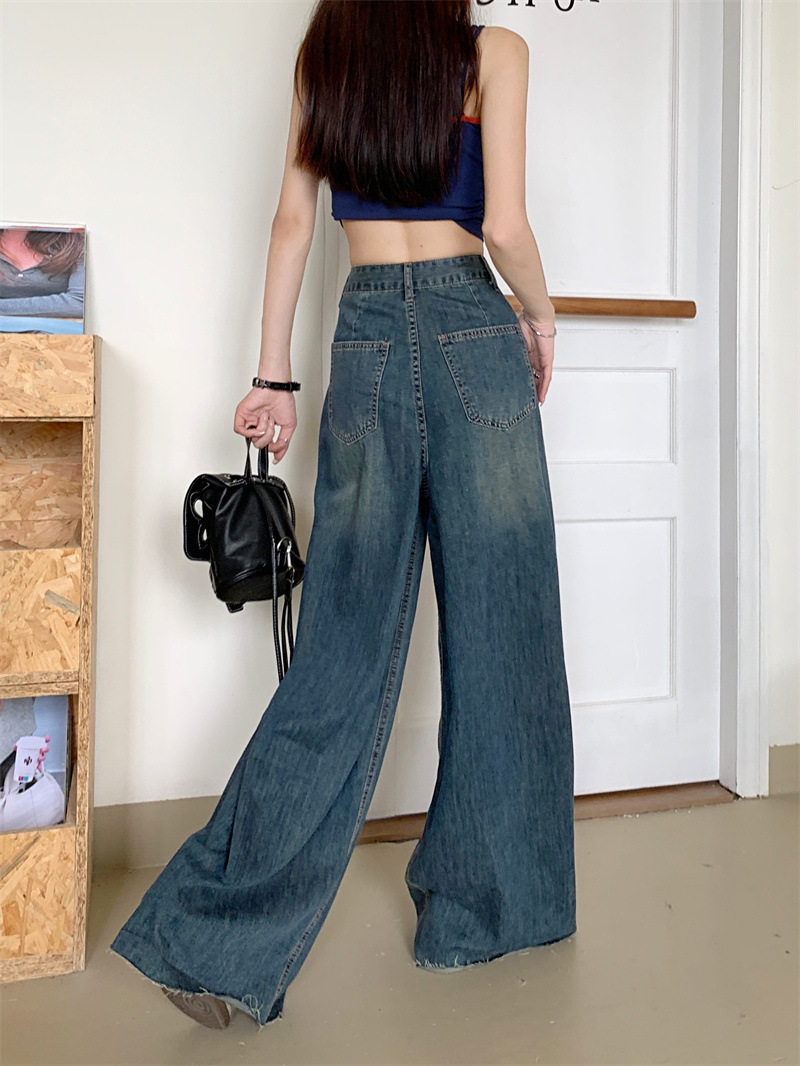 High Waisted Wide Leg Jeans for Women Vintage Style Loose Fit Floor Length Spring and Autumn Fashion Wholesale