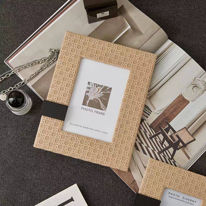 Modern Simple Leather Photo Frame Table Desktop Bedroom Model Room Designer Soft Decoration with Picture Frame Decorative Ornaments