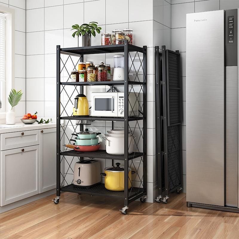 Installation-free Folding Rack Storage Rack for Kitchen and Living Room Trolley Storage Rack Floor-standing Movable Multi-layer Storage Rack