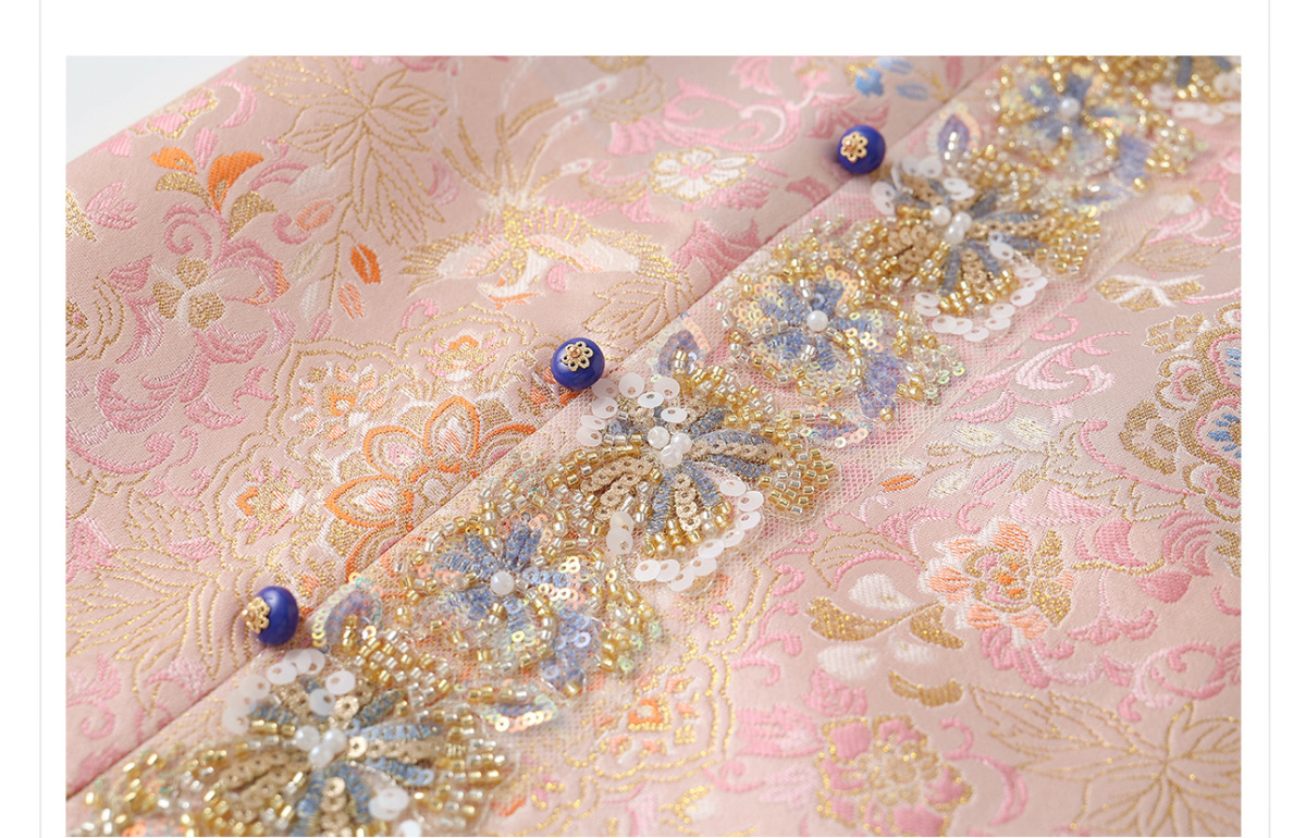 Bộ áo khoác và chân váy nữ dài tay thêu đính cườm họa tiết hoa — Váy Jacquard (giao hàng trong 7 ngày), Váy Jacquard (giao hàng trong ngày), Áo khoác Jacquard (giao hàng trong 7 ngày), Áo khoác Jacquard (giao hàng trong ngày)