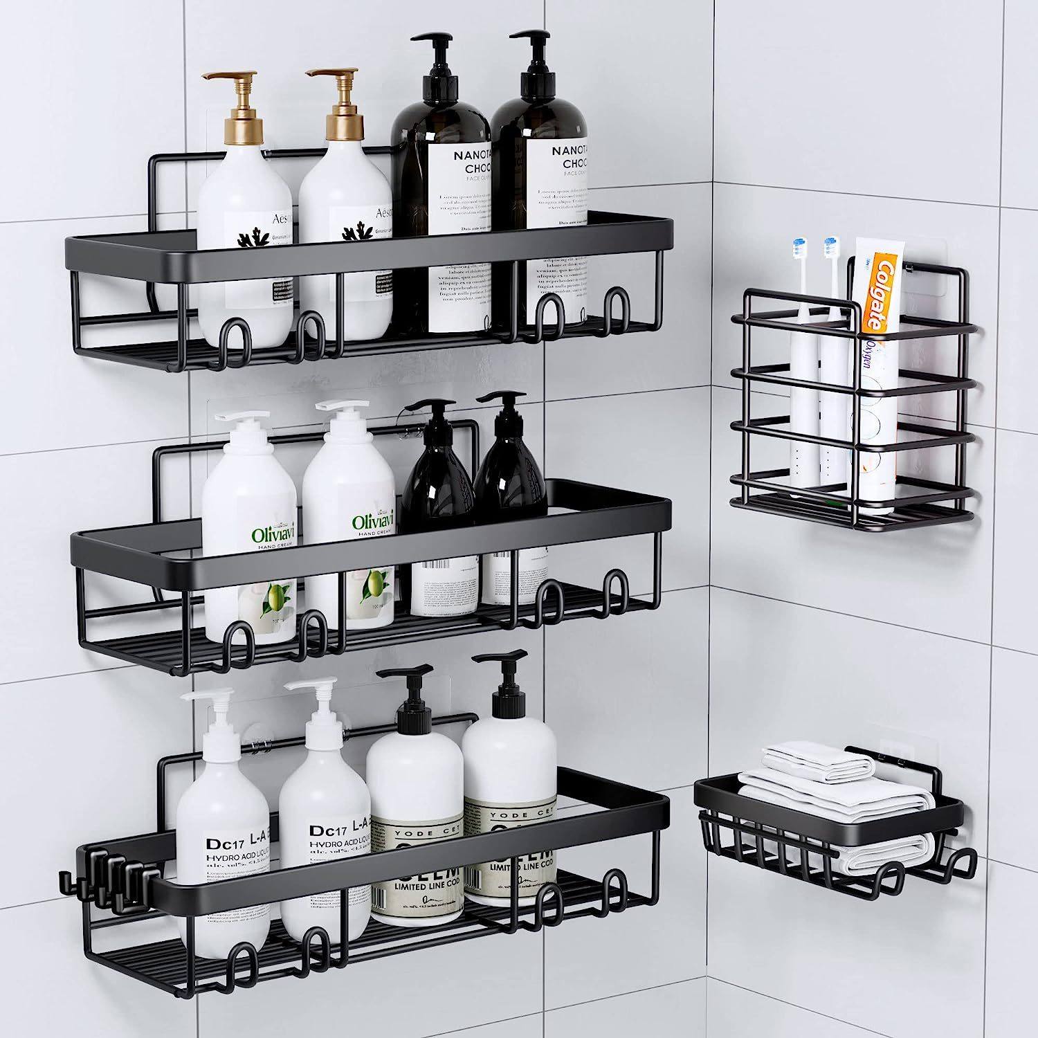 Cross-border Punch-free Bathroom Storage Rack Amazon Iron Toilet Toiletries Wall-mounted Organize Storage Rack