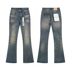Cross-Border Trendy Brand Purple Brand Washed and Distressed Stretch Jeans Slightly Flared American High Street Trendy Men