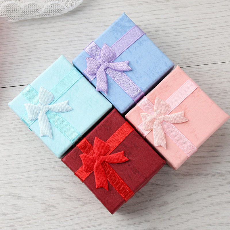 Jewelry Packaging Box Spot Earrings Ring Box Paper Box Multicolor Square Bow Earrings Ring Box