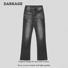 American high street washed black jeans for men and women, straight tube slim fit with micro horn cleanfit, retro distressed pants