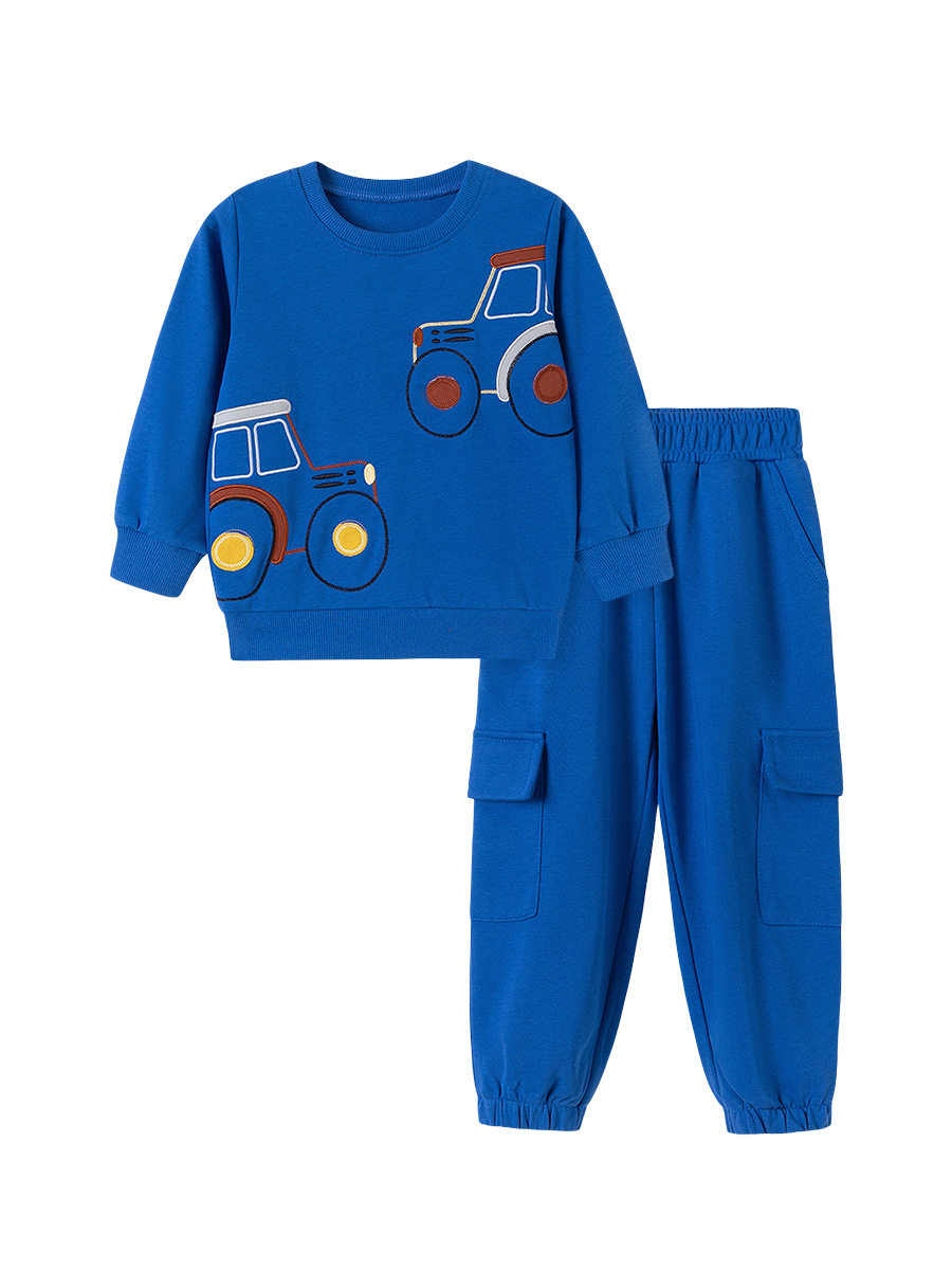 Vente en gros vêtements enfants usine source, ensemble garçon automne, tenue enfant mignonne à applique deux pièces