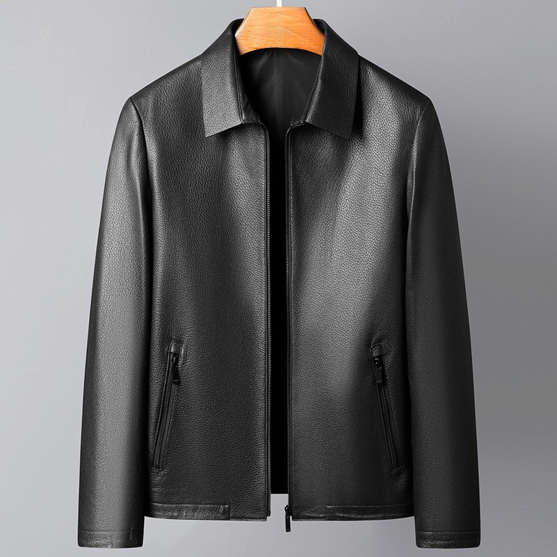 Áo Da Nam Chất Liệu Da Bò Kín Cổ Trung Niên