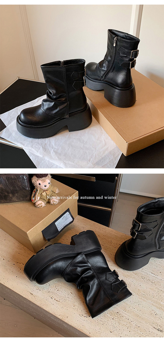 Boot nữ da bò cổ thấp gót xuồng khóa kéo bên hông — Lớp lót đơn màu đen, Lớp lót đơn màu nâu, Lót nhung đen, Lót nhung màu nâu