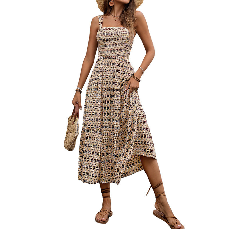 Elegant Summer A Line Dress Vintage Geometric Print Sleeveless Lightweight Fabric Perfect for Casual Outings