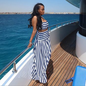 European and American Women's Clothing 2026 Autum Sweet and Fresh Stripesd Camisole High Waist Slimming Look A-Line Skirt Two-Piece Set