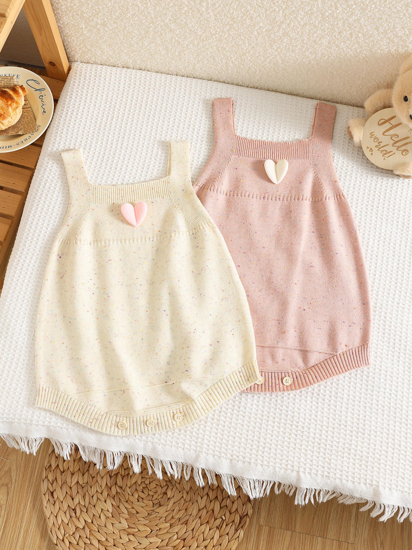 Girls Jumpsuit Western Style Little Love Baby Knitted Camisole Harness Vest Covered Fart Clothes